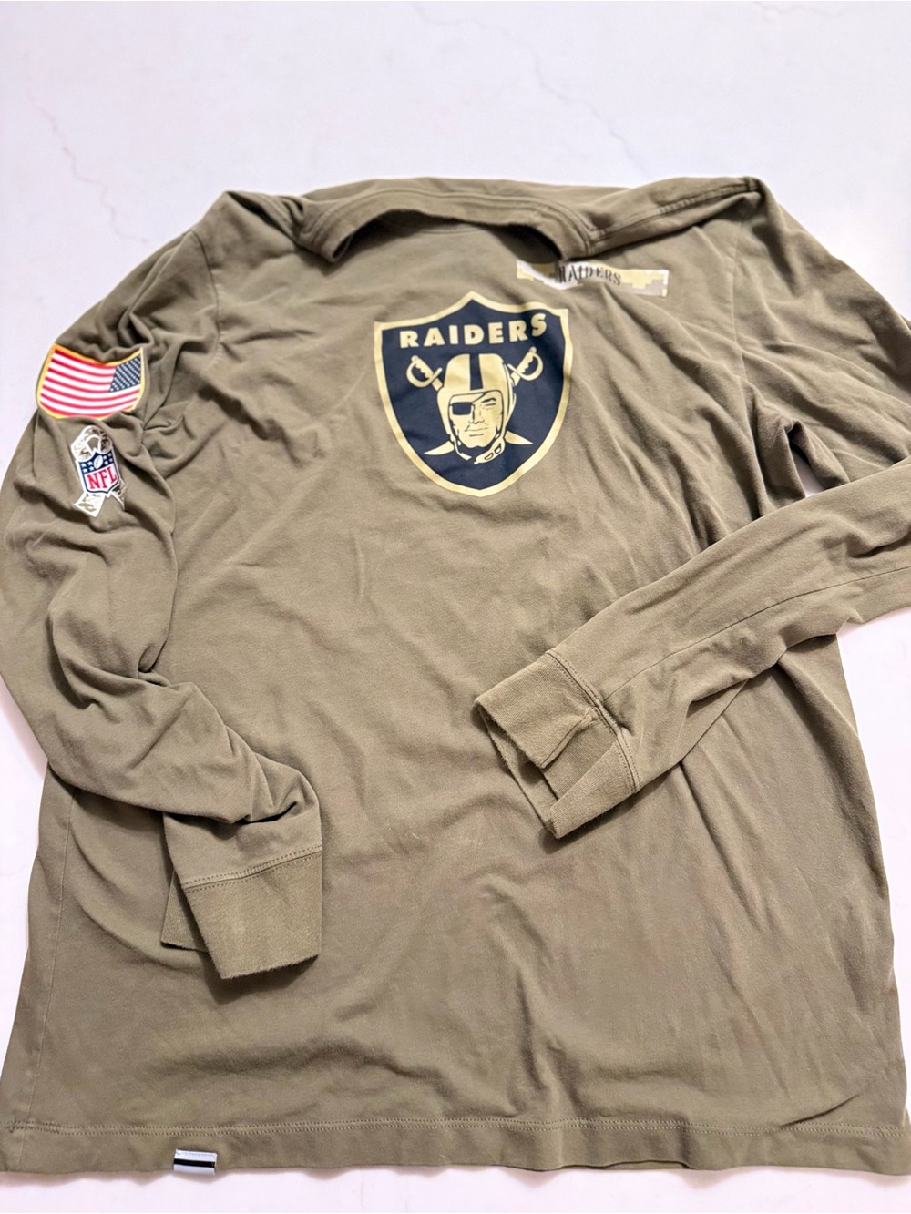 Nike Olive Green Raiders Long Sleeve Shirt with Patches